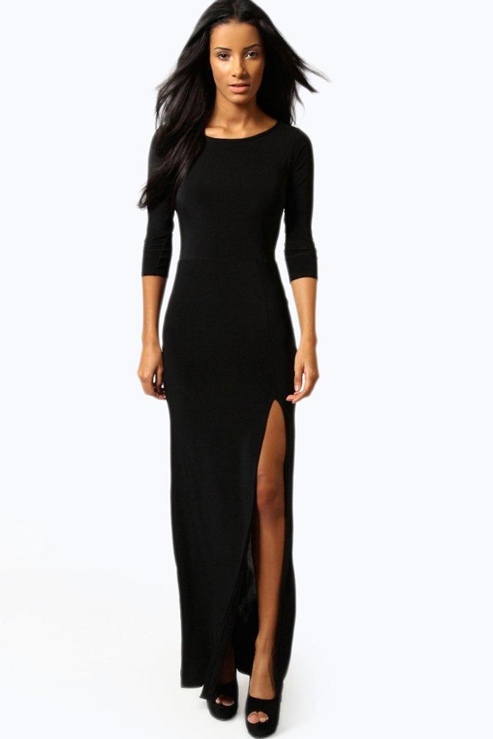 Boohoo Petite Candice Side Split Slinky Maxi Dress Black