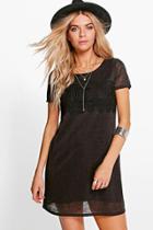 Boohoo Arianna Cap Sleeve Lace Trim Shift Dress Black