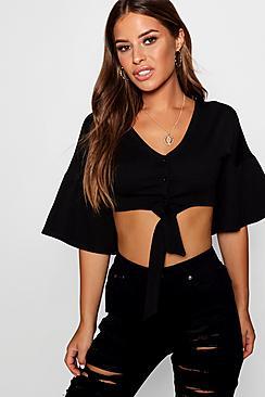 Boohoo Petite Cropped Kimono Sleeve Blouse