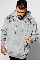 Boohoo Embroidered Velour Oversized Over The Head Hoodie