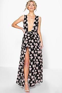 Boohoo Anouk Floral Chiffon Wrap Maxi Dress