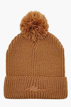 Boohoo Chunky Knit Man Script Bobble Beanie