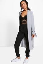 Boohoo Petite Annie Tie Cuff Duster Jacket Dove