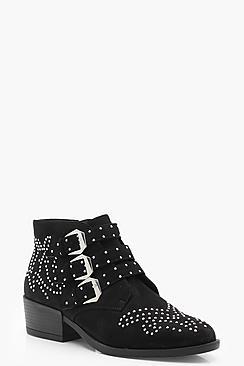 Boohoo Scarlett Stud And Buckle Ankle Boots