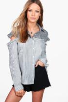 Boohoo Helena Striped And Gingham Ruffle Shoulder Shirt Multi