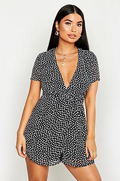 Boohoo Petite Dalmatian Spot Woven Wrap Dress