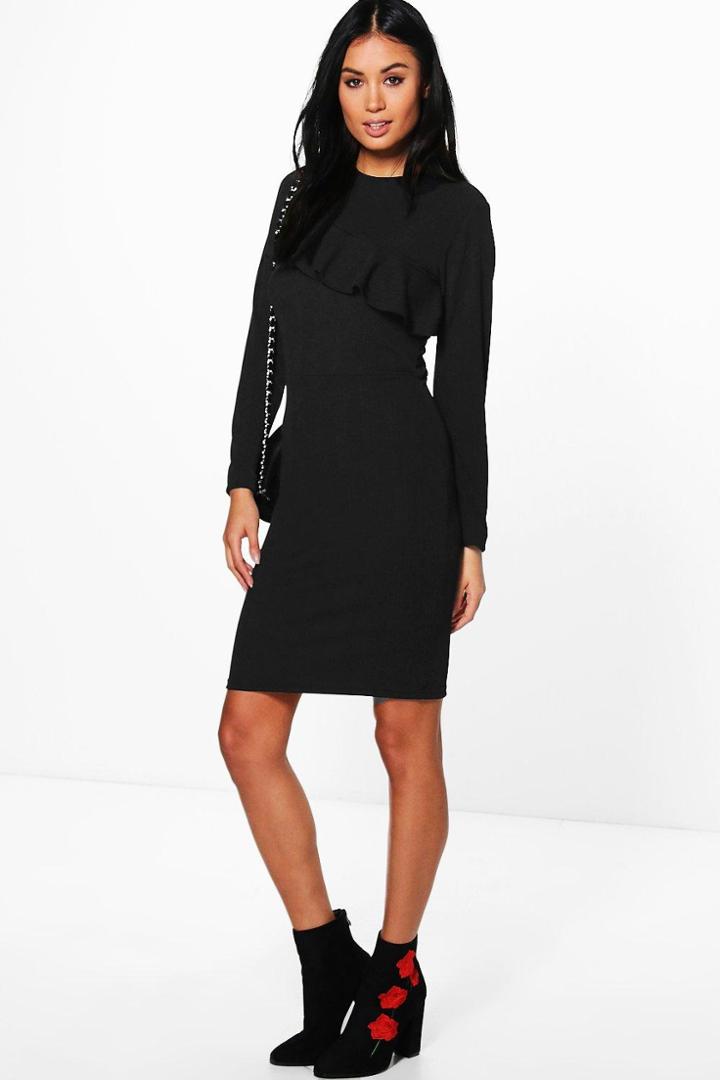 Boohoo Lucy Frill Tailored Midi Dress Black