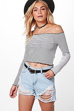 Boohoo Mya High Waist Graduated Distress Denim Shorts
