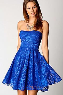 Boohoo Lulu Lace Bandeau Skater Dress