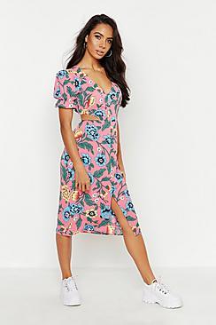 Boohoo Puff Sleeve Floral Midi Dress