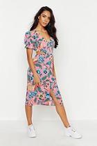 Boohoo Puff Sleeve Floral Midi Dress