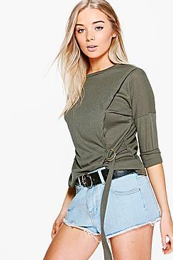 Boohoo Kayleigh Rib D-ring Long Sleeve Top