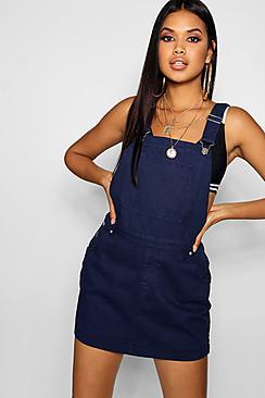 Boohoo Midnight Blue Denim Pinafore Dress