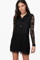 Boohoo Boutique Jacinta Lace Panelled Shirt Dress Black