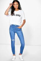 Boohoo Meg Bright Blue Ripped Skinny Jeans Blue
