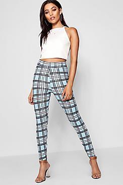 Boohoo Claire Crepe Pastel Check High Waist Legging