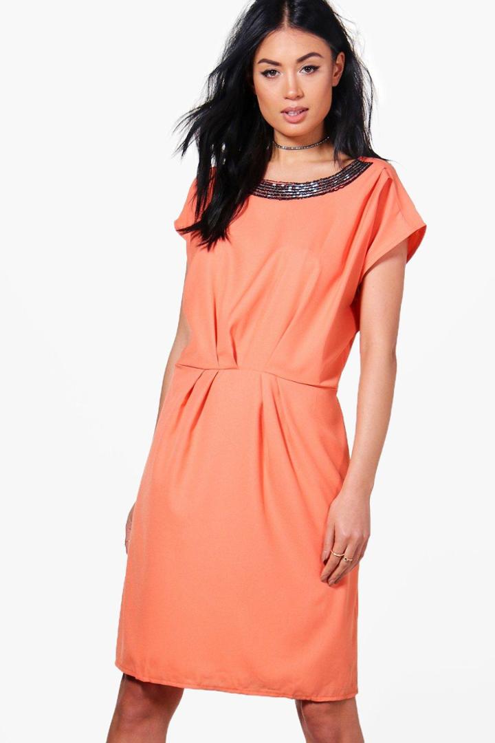 Boohoo Ava Embellished Dress Salmon