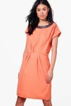 Boohoo Ava Embellished Dress Salmon