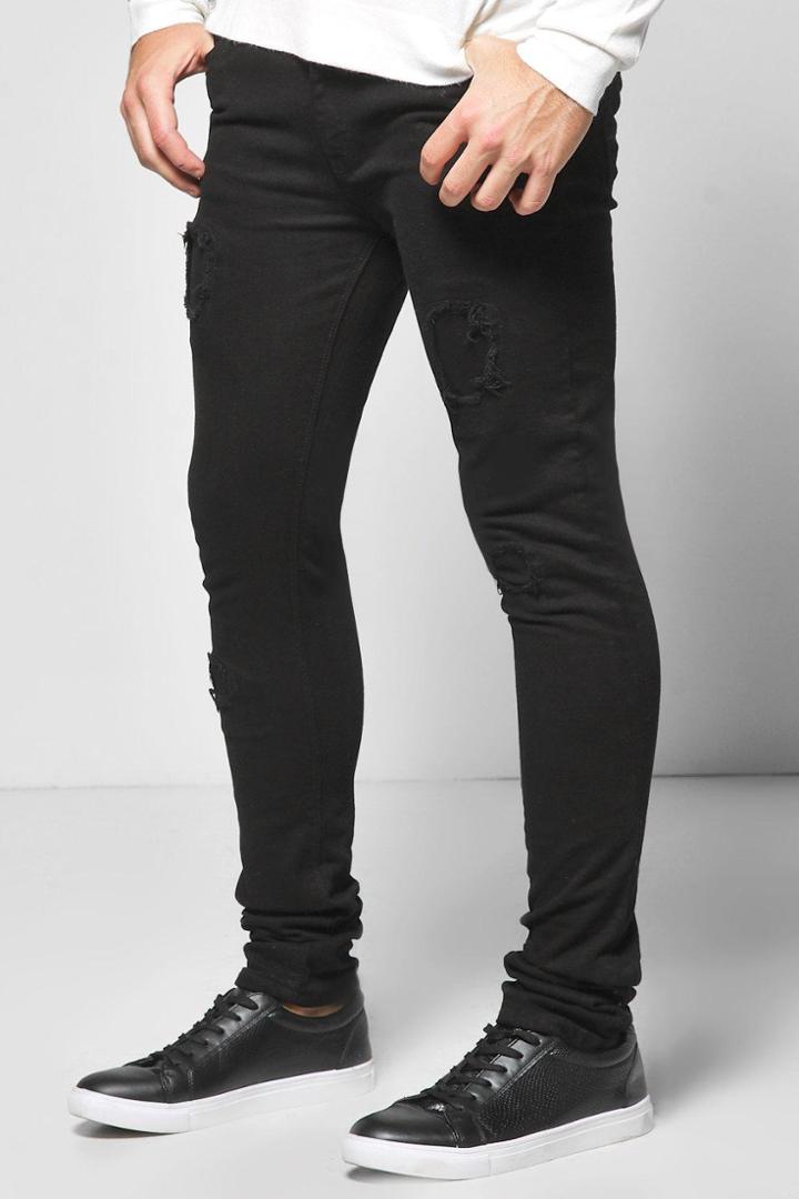 Boohoo Super Skinny Rip & Repair Jeans Black