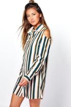 Boohoo Suki Cold Shoulder Stripe Shirt Dress Teal