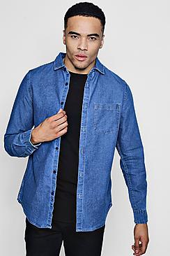 Boohoo Denim Shirt In Indigo Wash