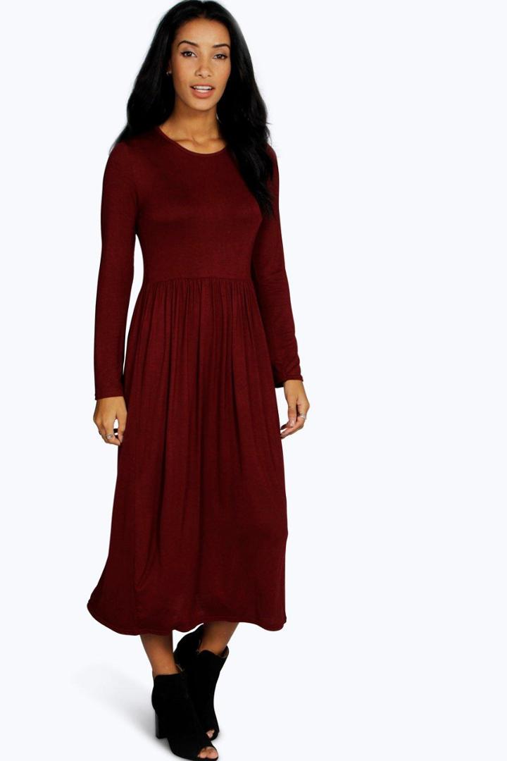Boohoo Mia Long Sleeve Midi Dress Berry