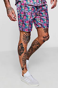 Boohoo Pink Floral Drawstring Satin Short Co-ord
