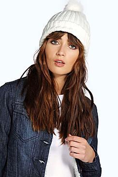 Boohoo Olivia Faux Fur Pom Beanie Hat