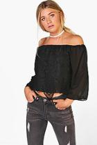 Boohoo Olivia Woven Off The Shoulder Lace Top