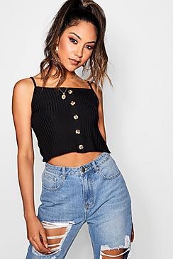 Boohoo Ribbed Button Cami