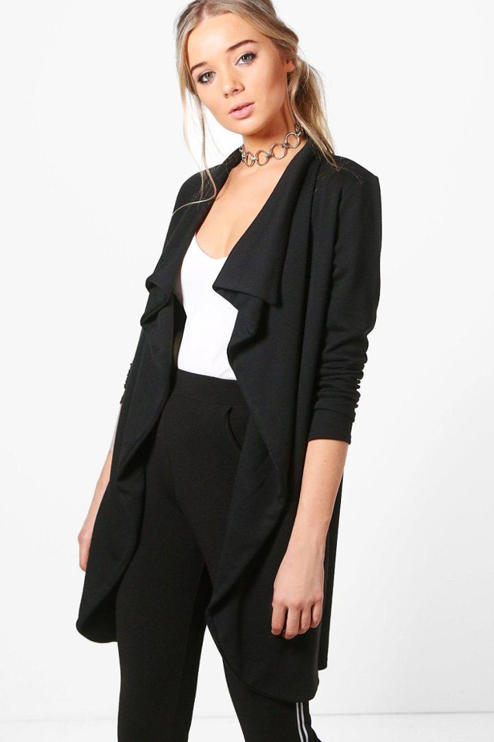 Boohoo Katie Ponte Wrap Front Duster Jacket Black
