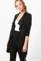 Boohoo Katie Ponte Wrap Front Duster Jacket Black