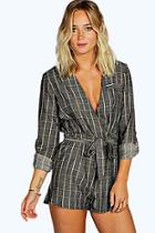 Boohoo Holly Textured Check Draped Playsuit