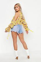 Boohoo Plus Floral Print Cold Shoulder Tassle Cuff Top