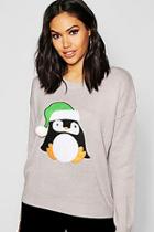 Boohoo Penguin Applique Jumper With Pom Pom
