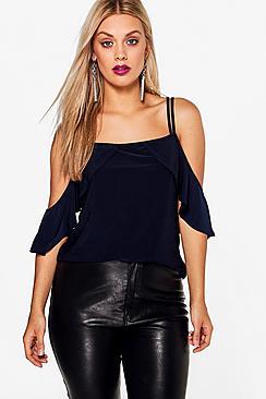 Boohoo Plus Hollie Drape Sleeve Cross Strap Top