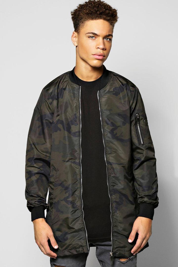 Boohoo Longline Camo Bomber Khaki