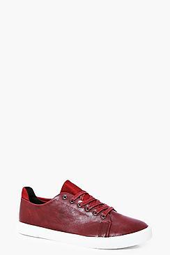 Boohoo Burgundy Lace Up Trainers