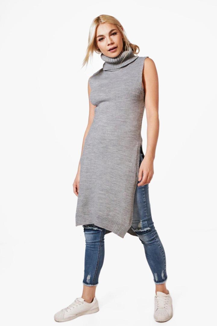 Boohoo Rebecca Sleeveless Roll Neck Tunic Grey