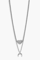 Boohoo Heart & Horn Layered Necklace