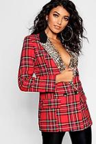 Boohoo Leopard Lapel Tartan Blazer
