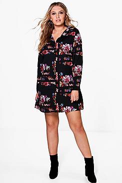 Boohoo Plus Lola Floral Shirt Dress