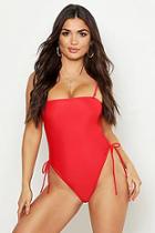 Boohoo Petite Square Neck Ruched Side Detail Swimsuit