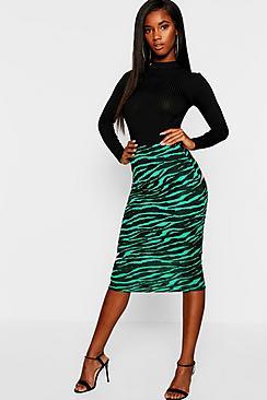 Boohoo Emerald Tiger Midi Skirt