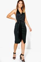 Boohoo Luna Wrap & Tie Detail Halter Midi Dress Black