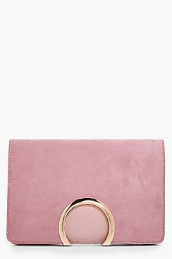 Boohoo Faye Metal Circle Suedette & Pu Mix Clutch