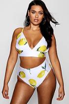 Boohoo Plus Lemon Printed Triangle High Leg Bikini