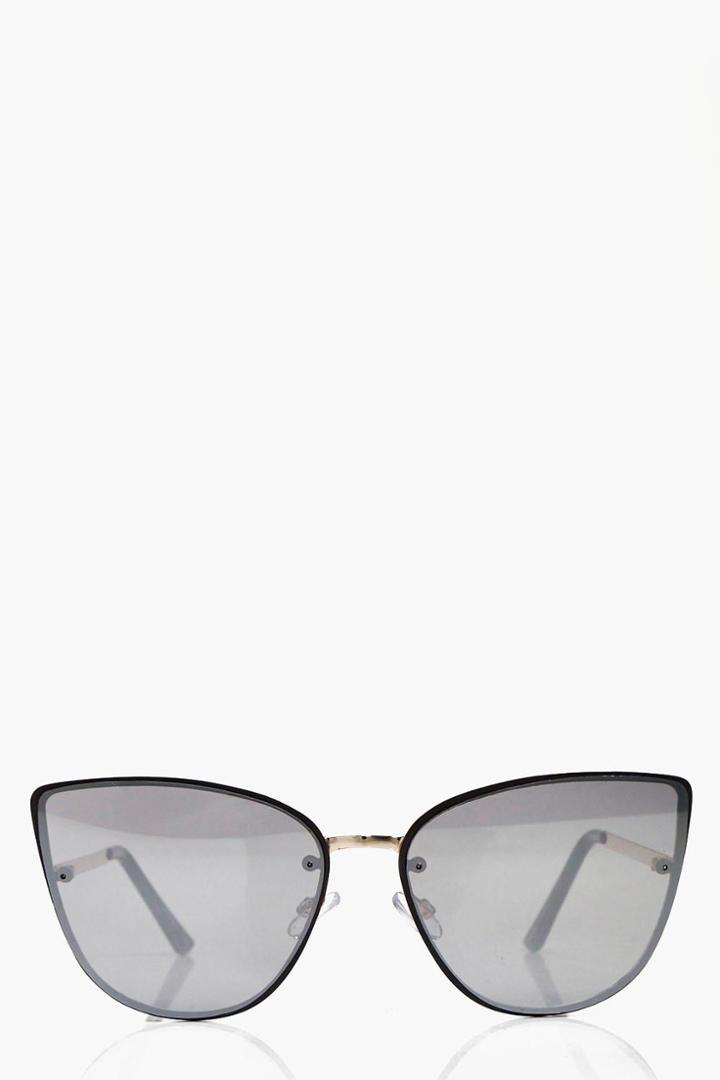 Boohoo Imogen Revo Lense Cat Eye Sunglasses Silver