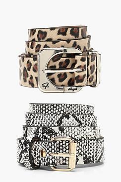 Boohoo Faux Snake & Leopard Boyfriend Belt 2 Pack