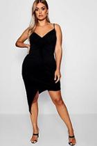 Boohoo Plus  Ruched Bodycon Dress With Asymmetric Hem